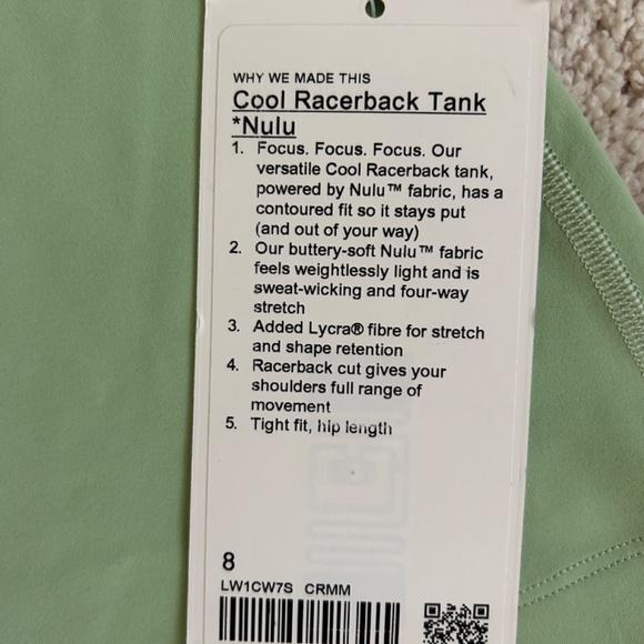 Lululemon Cool Racerback Tank Top *Nulu Creamy Mint Size 8 - Picture 4 of 5